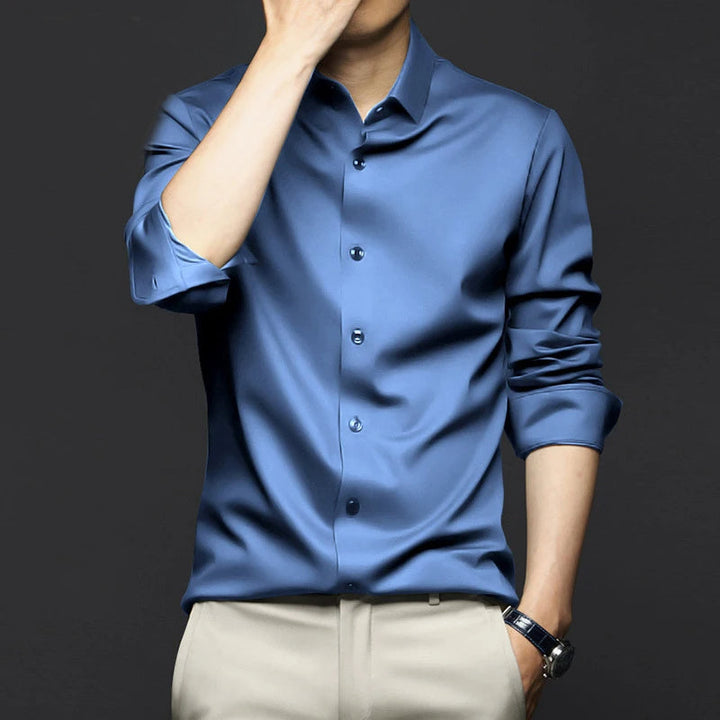Satin Shirt with Notched Collar for Men