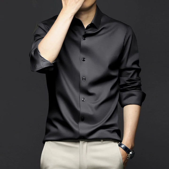 Satin Shirt with Notched Collar for Men