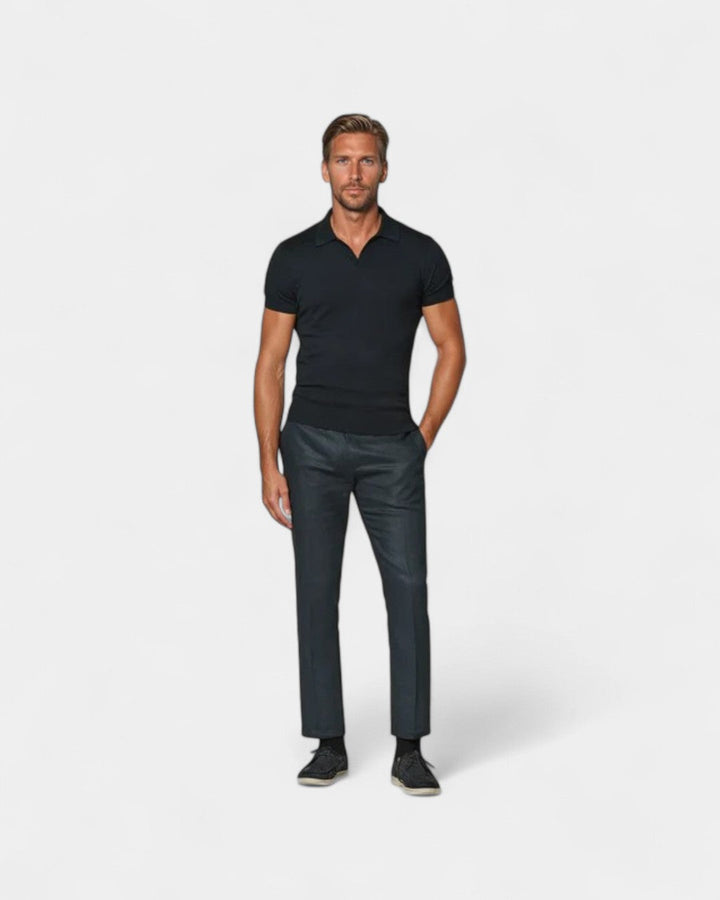 Harrington Oxford Knit Open Collar Polo Shirt for Men, view 2 - Elena Harper