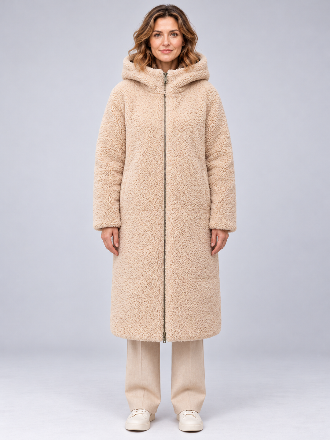 Women's Reversible Long Hooded Puffer Coat, view 4 - Elena Harper