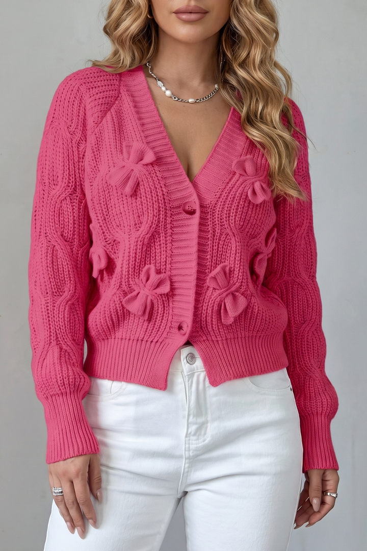 Women's Knitted Bow Cardigan with Button Front Suvienne - Elena Harper