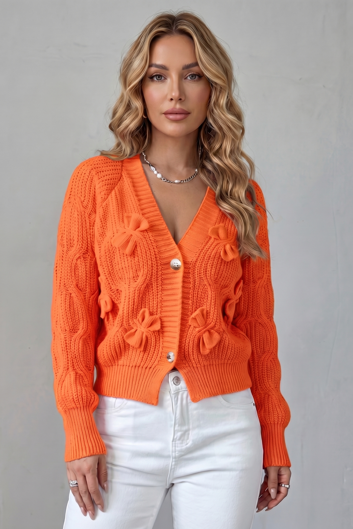 Women's Knitted Bow Cardigan with Button Front Suvienne, view 8 - Elena Harper