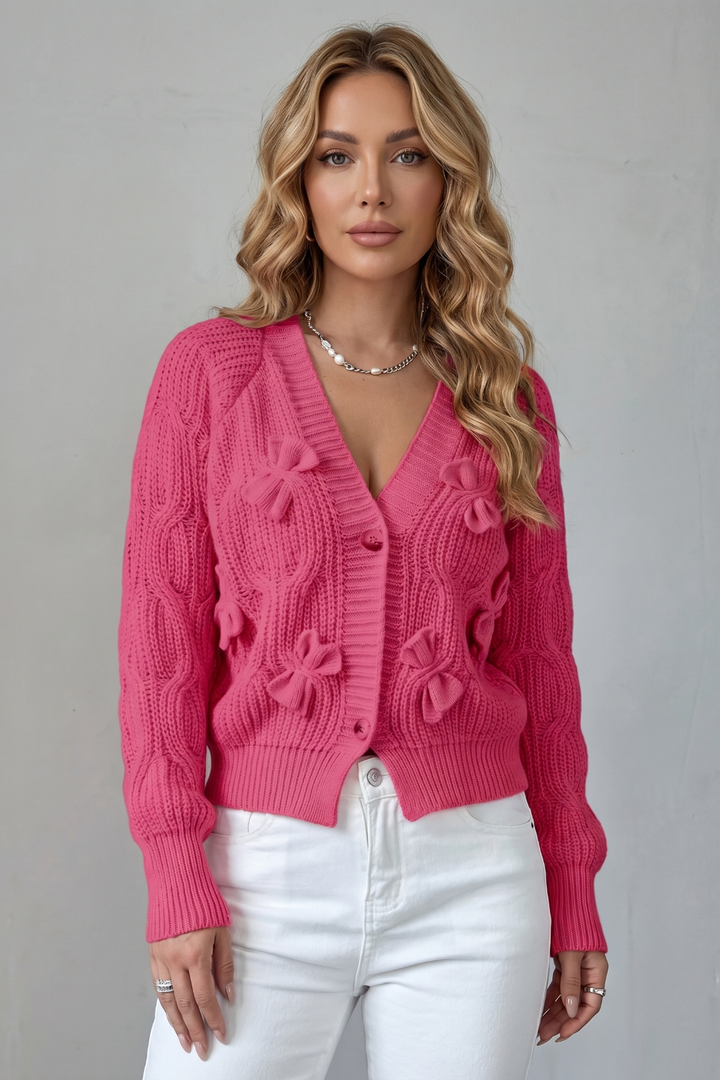 Women's Knitted Bow Cardigan with Button Front Suvienne, view 2 - Elena Harper
