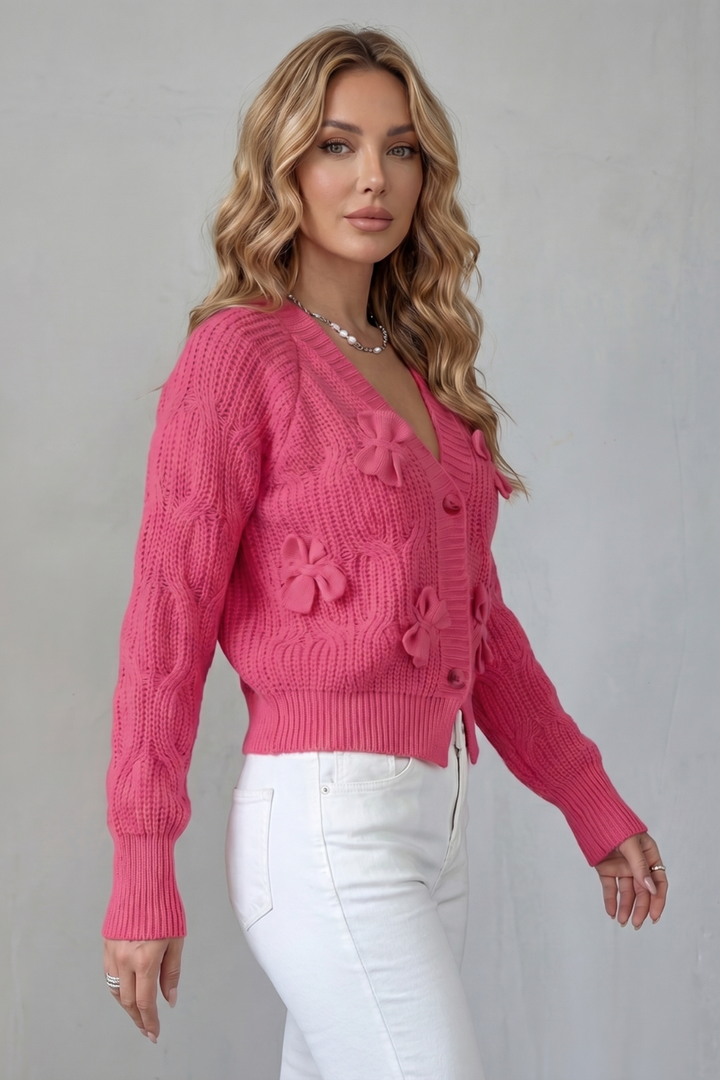 Women's Knitted Bow Cardigan with Button Front Suvienne, view 3 - Elena Harper