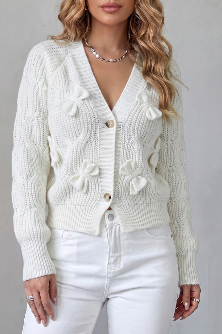 Women's Knitted Bow Cardigan with Button Front Suvienne, view 5 - Elena Harper
