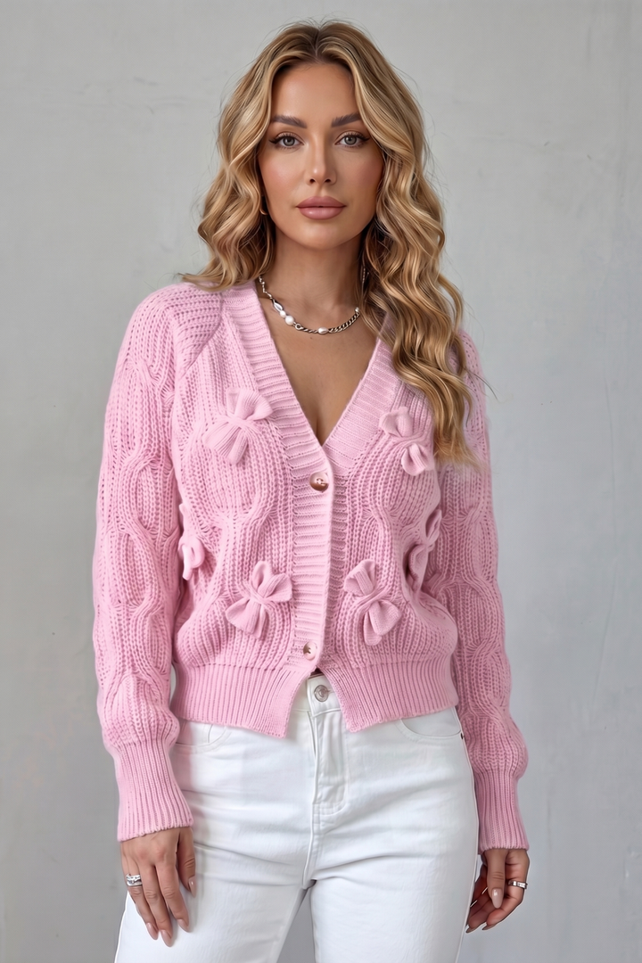 Women's Knitted Bow Cardigan with Button Front Suvienne, view 10 - Elena Harper