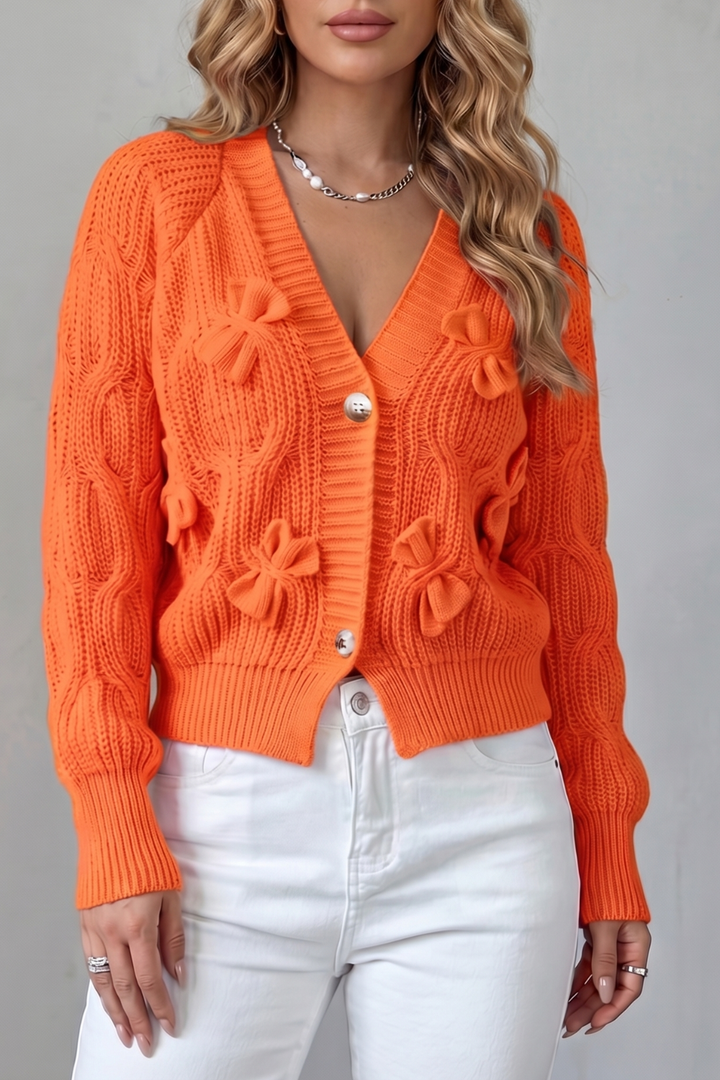 Women's Knitted Bow Cardigan with Button Front Suvienne, view 7 - Elena Harper