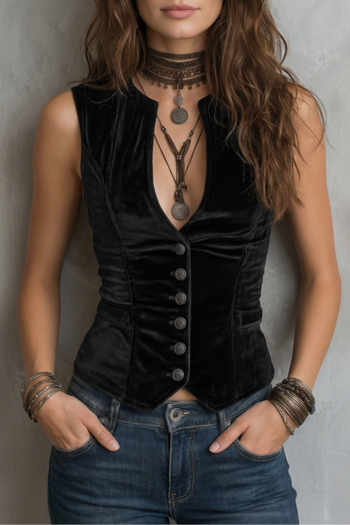 Women's Velvet Waistcoat with Deep V-Neck Ulyanne - Elena Harper