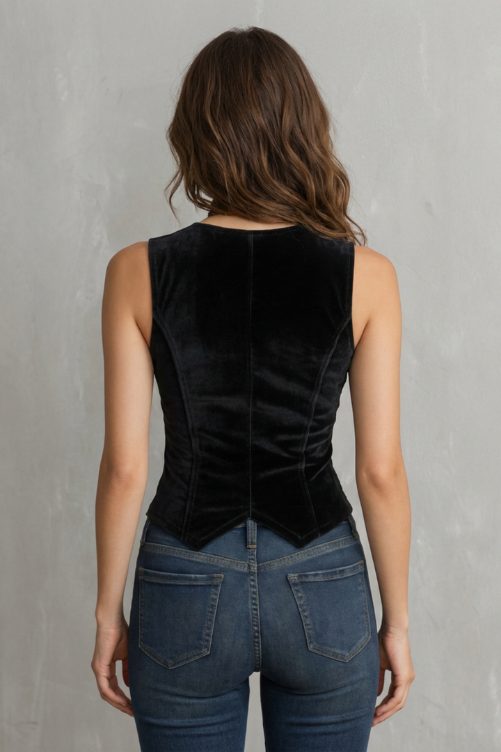 Women's Velvet Waistcoat with Deep V-Neck Ulyanne, view 4 - Elena Harper