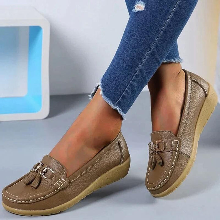 Women's Comfort Moccasins – Soft Flat Shoes with Bow and Fringe
