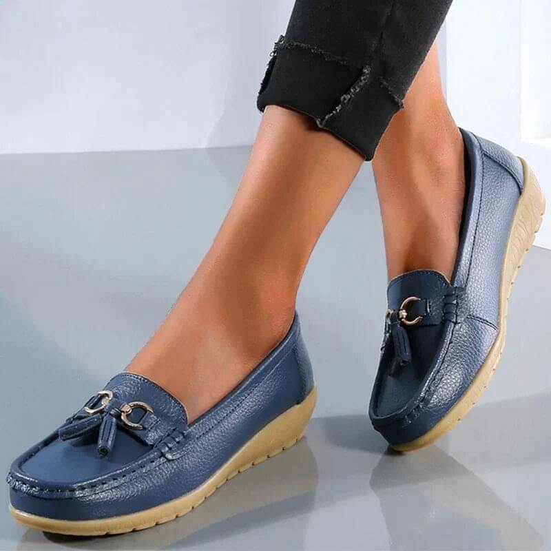 Women's Comfort Moccasins – Soft Flat Shoes with Bow and Fringe