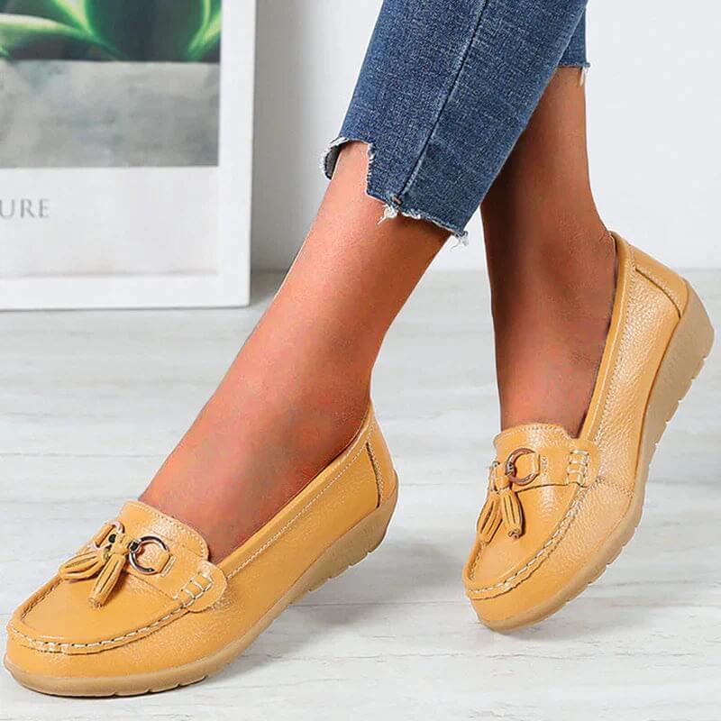 Women's Comfort Moccasins – Soft Flat Shoes with Bow and Fringe