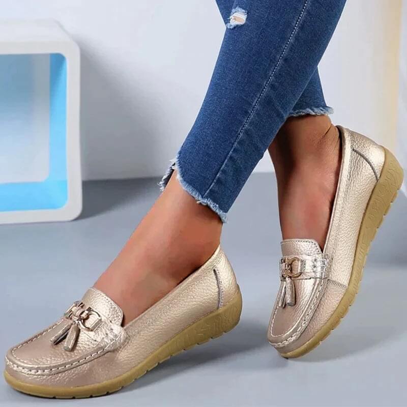Women's Comfort Moccasins – Soft Flat Shoes with Bow and Fringe