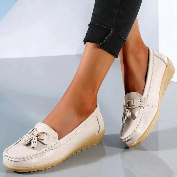 Women's Comfort Moccasins – Soft Flat Shoes with Bow and Fringe