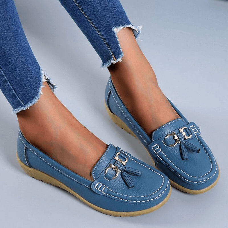 Women's Comfort Moccasins – Soft Flat Shoes with Bow and Fringe