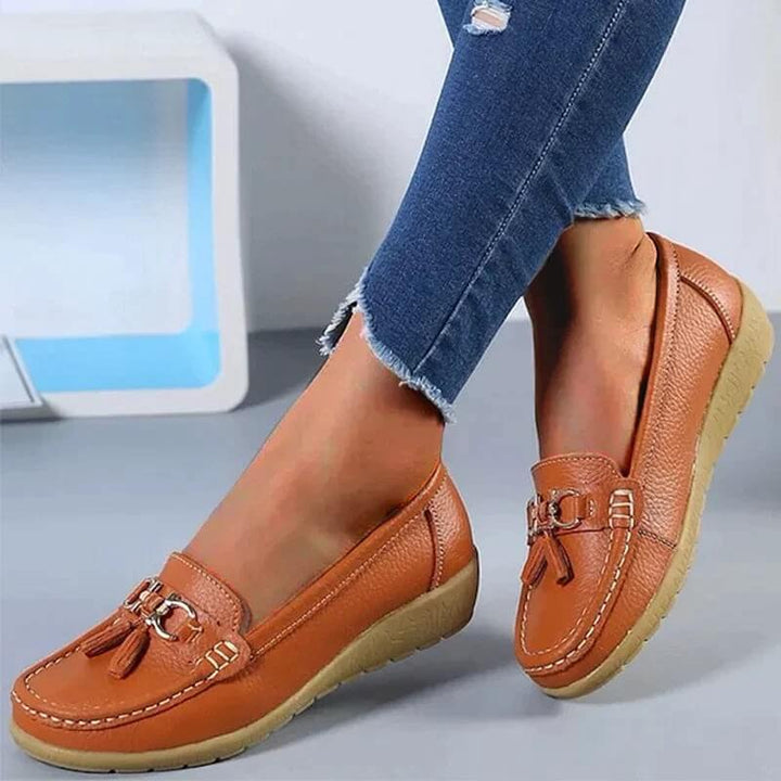 Women's Comfort Moccasins – Soft Flat Shoes with Bow and Fringe