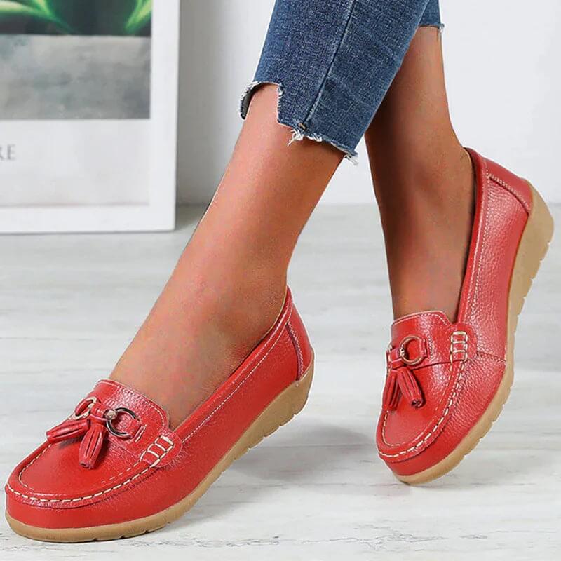 Women's Comfort Moccasins – Soft Flat Shoes with Bow and Fringe
