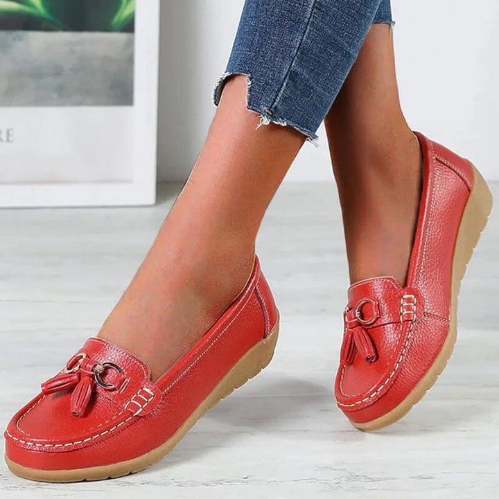 Women's Comfort Moccasins – Soft Flat Shoes with Bow and Fringe