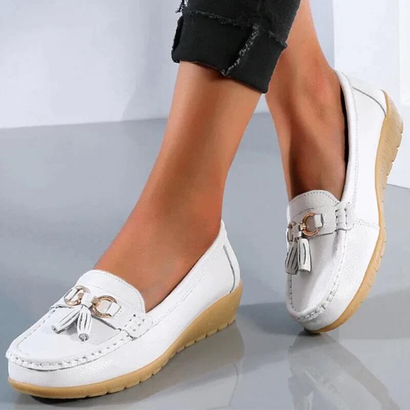 Women's Comfort Moccasins – Soft Flat Shoes with Bow and Fringe
