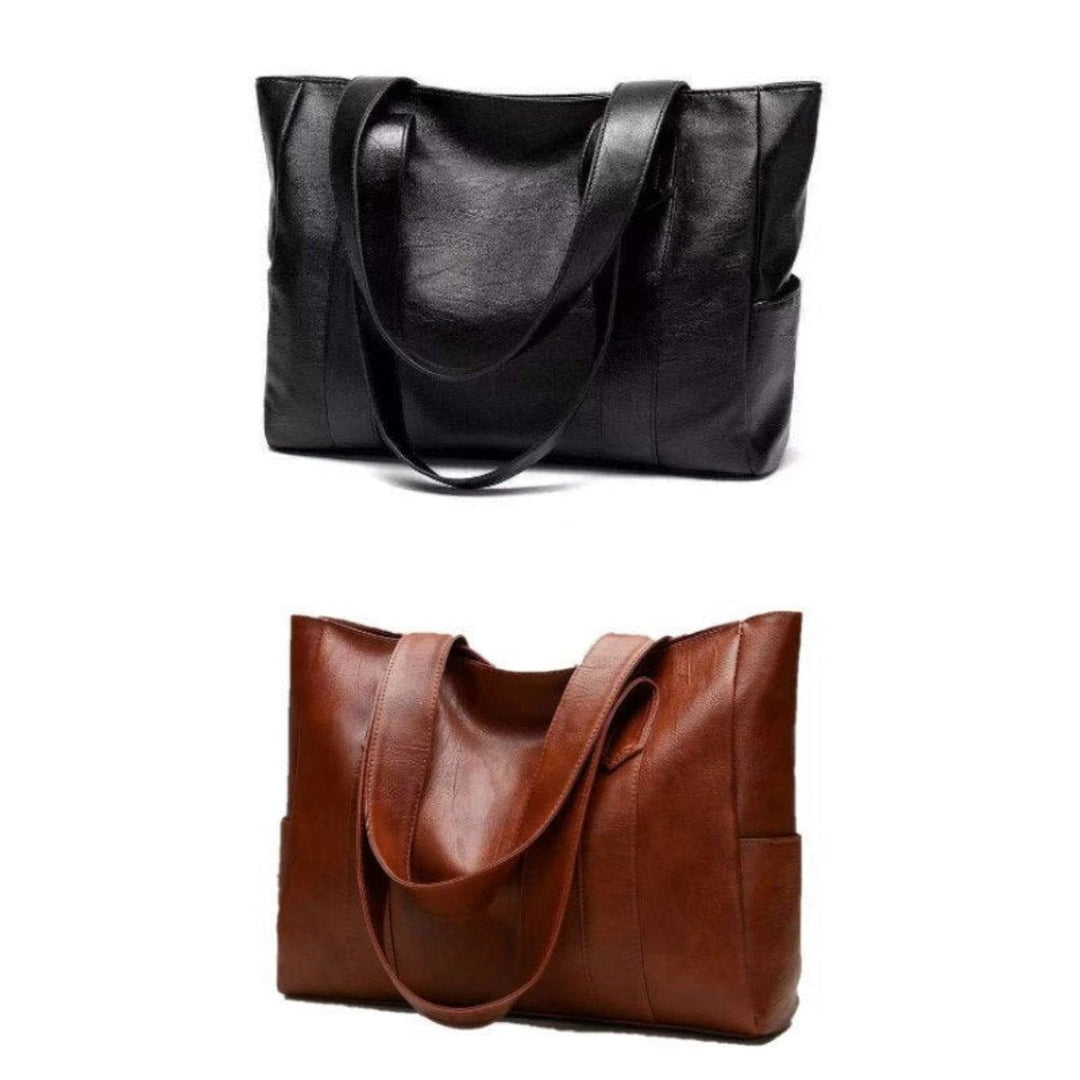 Ladies Vintage Leather Shoulder Bag – Brown, Solid, Casual Handbag for Daily Use