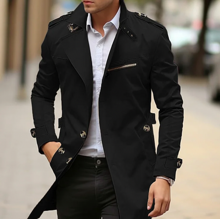 Men's Classic Double-Breasted Long Trench Coat