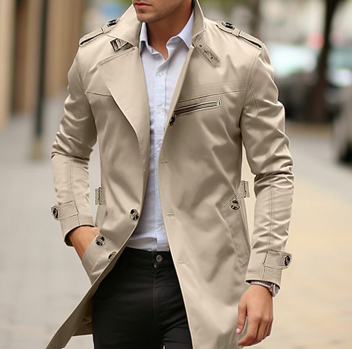 Men's Classic Double-Breasted Long Trench Coat