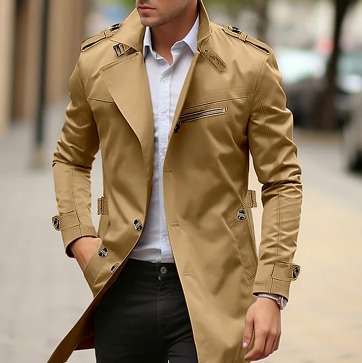 Men's Classic Double-Breasted Long Trench Coat