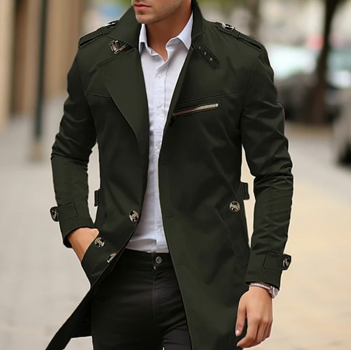Men's Classic Double-Breasted Long Trench Coat
