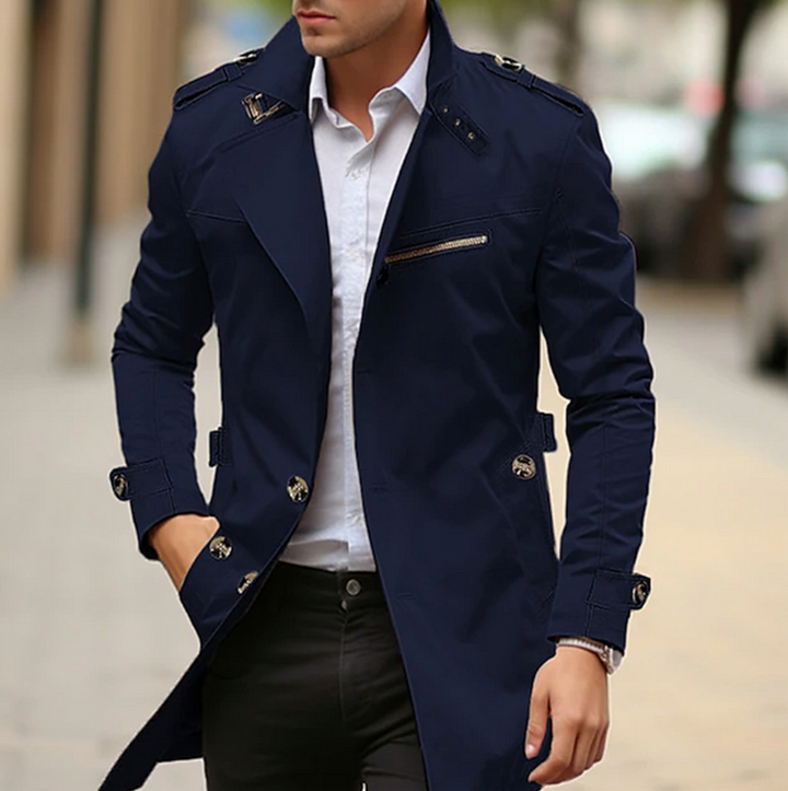 Men's Classic Double-Breasted Long Trench Coat
