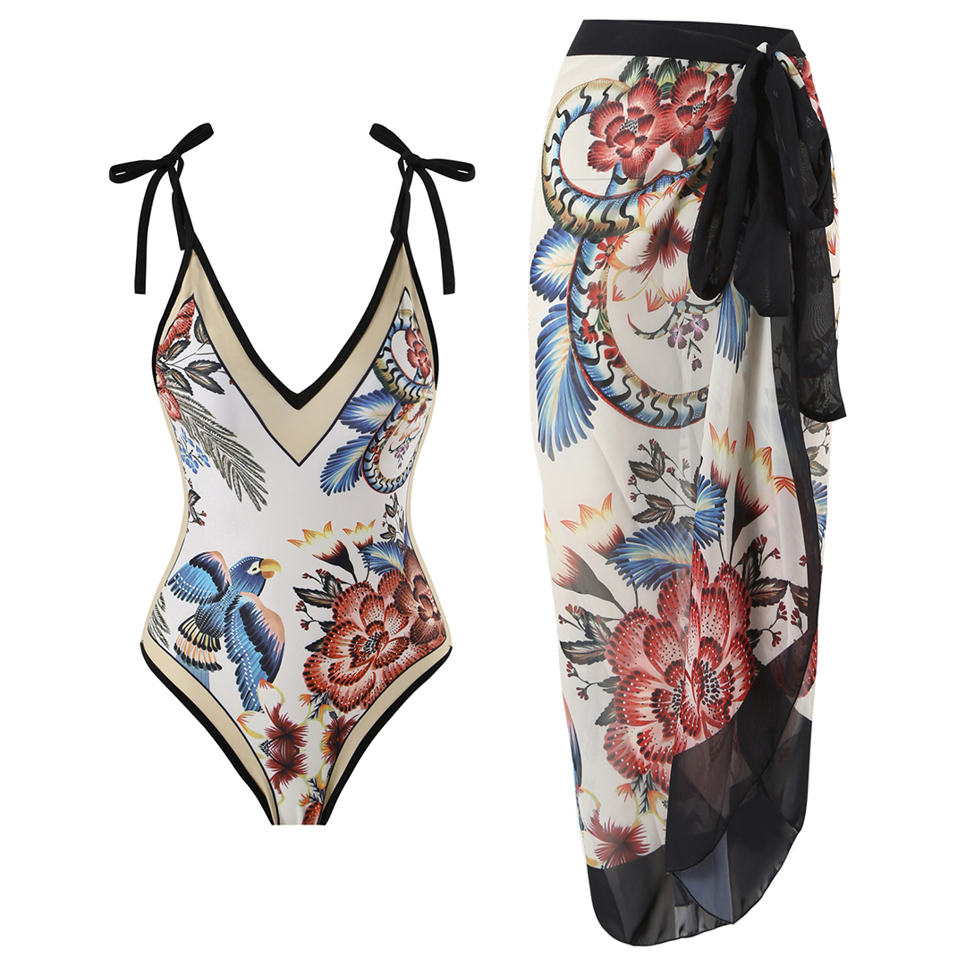 Vintage One-Piece Swimsuit with Ruffles