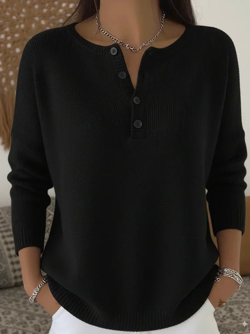 Women's Buttoned Henley Sweater - Soft and Casual