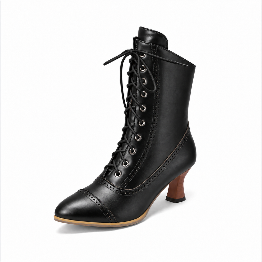 Ladies Lace-Up Ankle Boots Retro Style – Vintage Heeled Ankle Boots