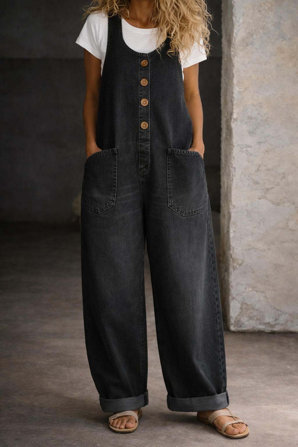 Bethany Vintage Washed Cotton Denim Overalls - Elena Harper