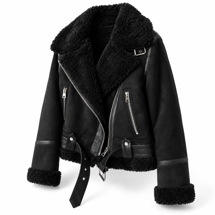 Josephine - Stylish Leather Jacket with Sherpa Lining