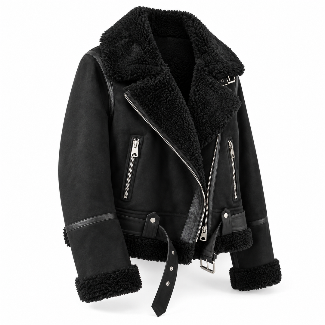Josephine - Stylish Leather Jacket with Sherpa Lining