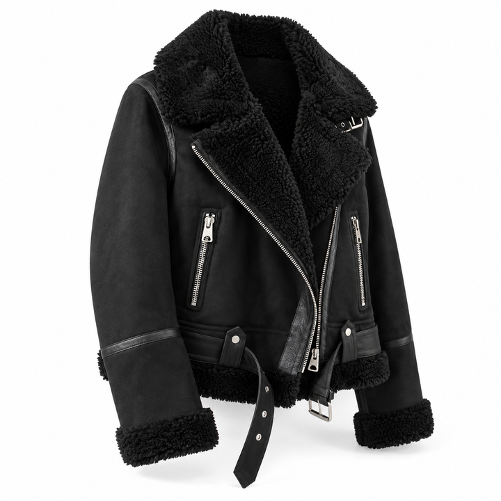 Josephine - Stylish Leather Jacket with Sherpa Lining
