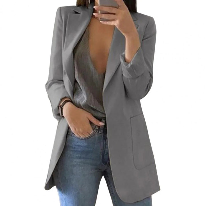 Long blazer for women, tailored, with open front and lapel collar