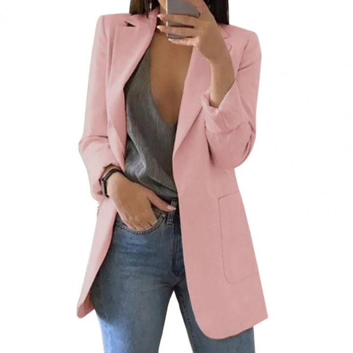 Long blazer for women, tailored, with open front and lapel collar