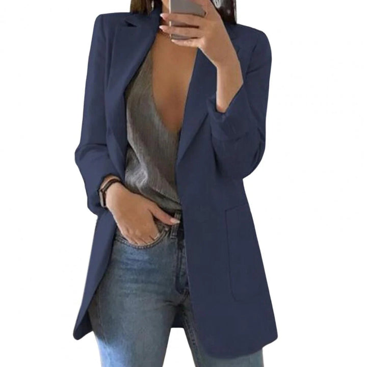 Long blazer for women, tailored, with open front and lapel collar