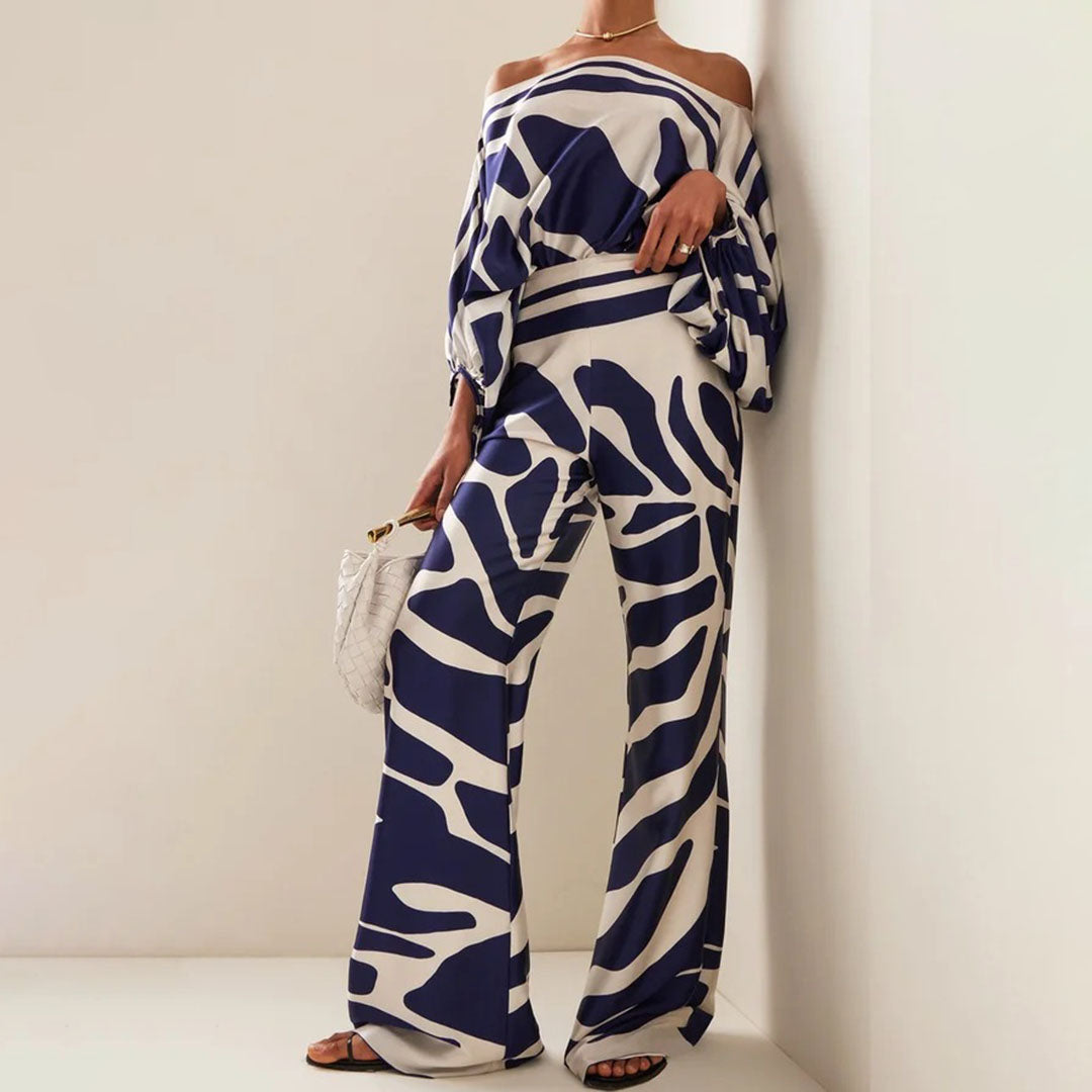 Two-Piece Satin Set with Asymmetrical Shoulder for Women – Elegant, Fluid, Lightweight