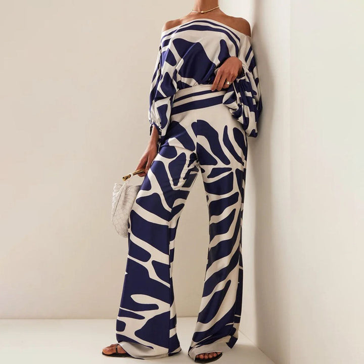 Two-Piece Satin Set with Asymmetrical Shoulder for Women – Elegant, Fluid, Lightweight