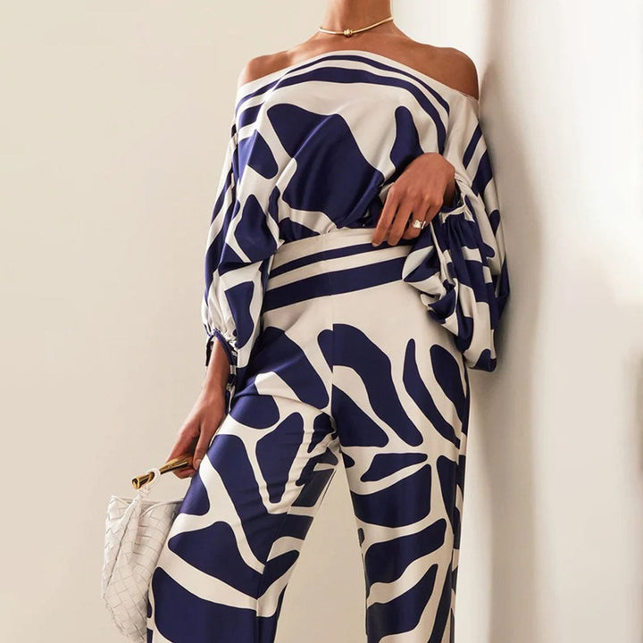 Two-Piece Satin Set with Asymmetrical Shoulder for Women – Elegant, Fluid, Lightweight