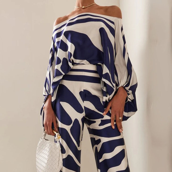 Two-Piece Satin Set with Asymmetrical Shoulder for Women – Elegant, Fluid, Lightweight