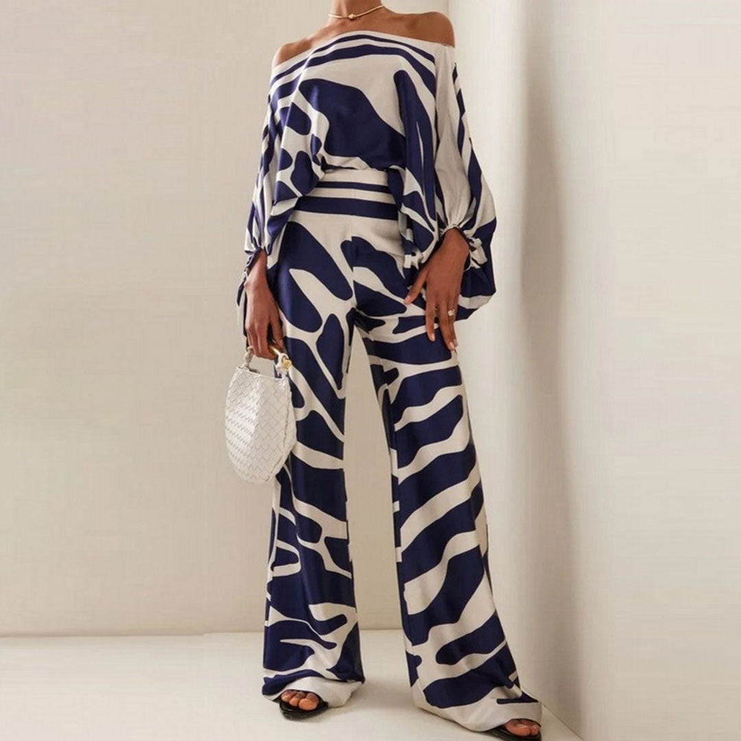 Two-Piece Satin Set with Asymmetrical Shoulder for Women – Elegant, Fluid, Lightweight
