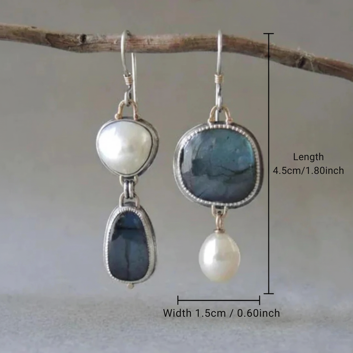 Blue Stone and Pearl Earrings for Women - Elegant Vintage Style.