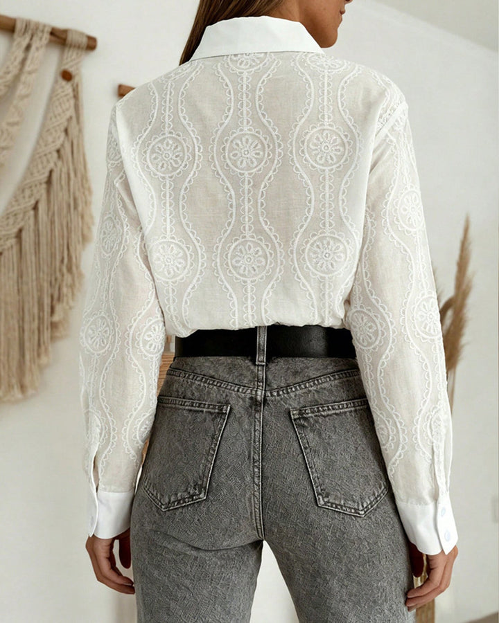 Blouse for Women | Elegant Button Collar & Refined Geometric Pattern