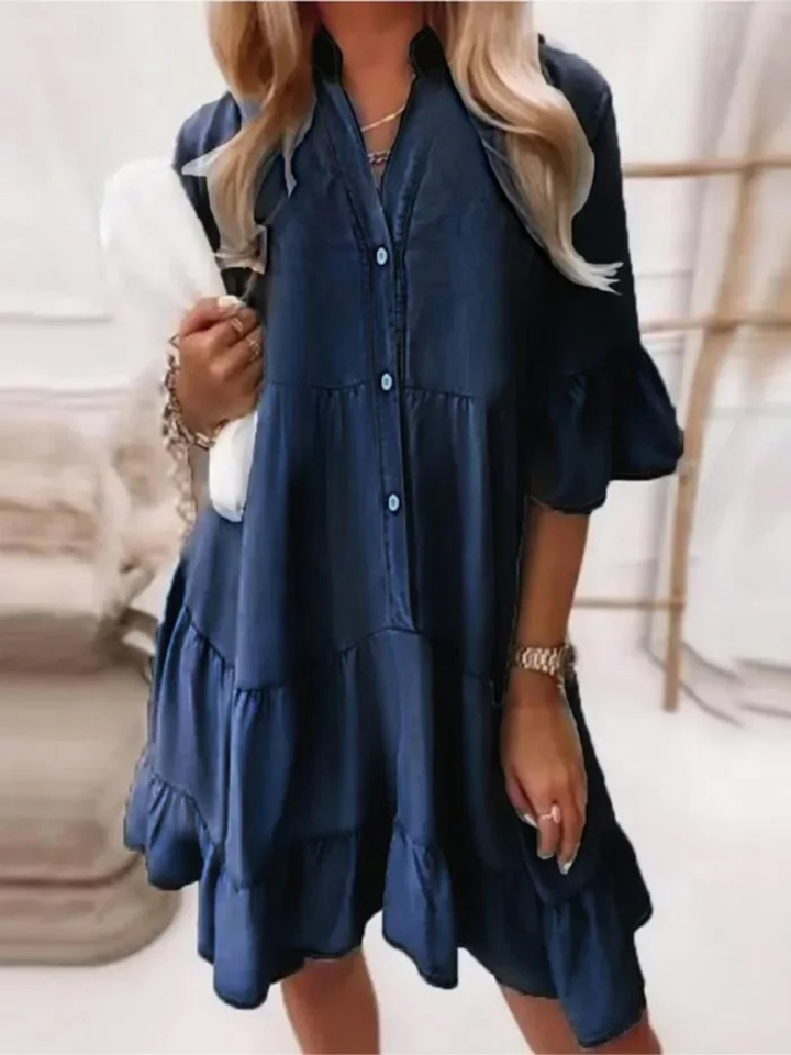 Blythe | Women's Cotton Tiered Button-Down Flared Sleeve Dress