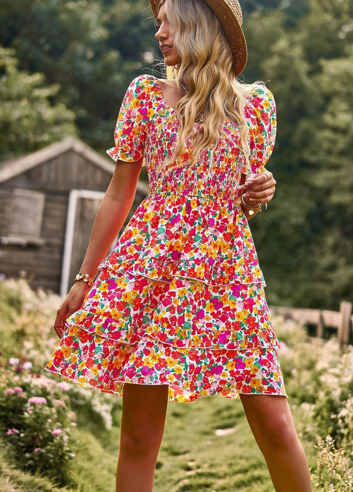 Boho Floral Dress for Women with Puff Sleeves - Sienna