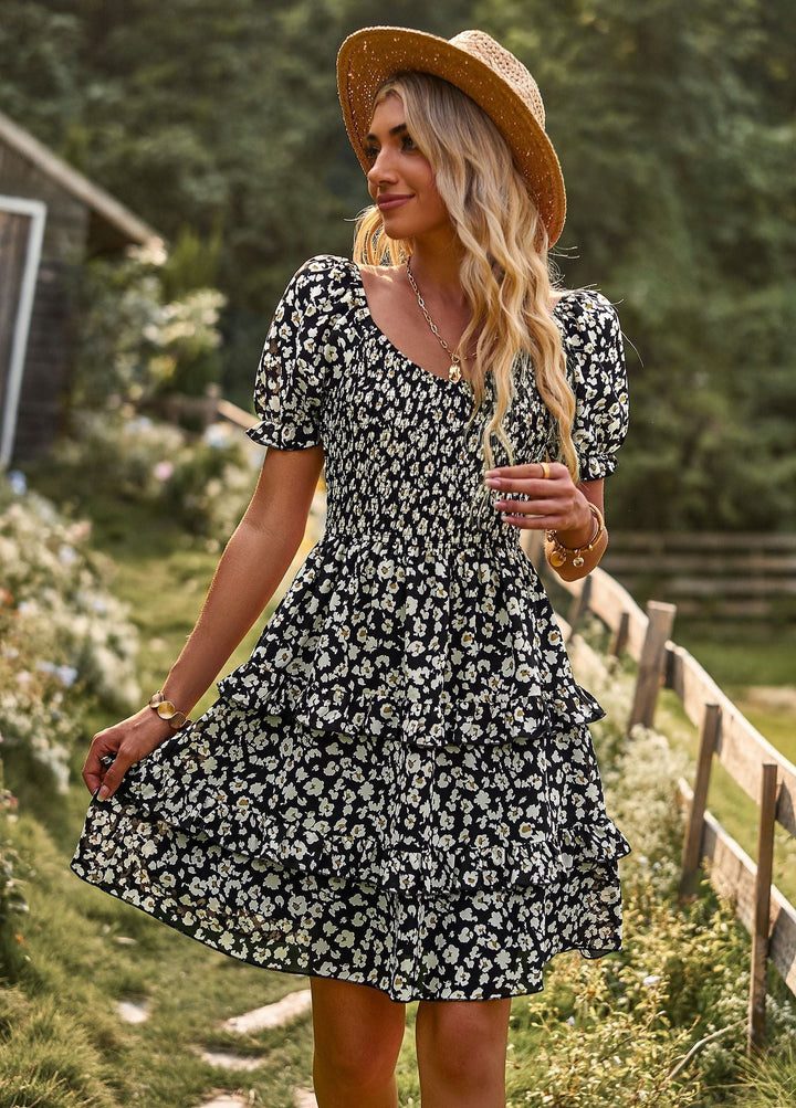 Boho Floral Dress for Women with Puff Sleeves - Sienna