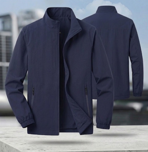 Men's Bomber Jacket with Zipper and Stand-Up Collar